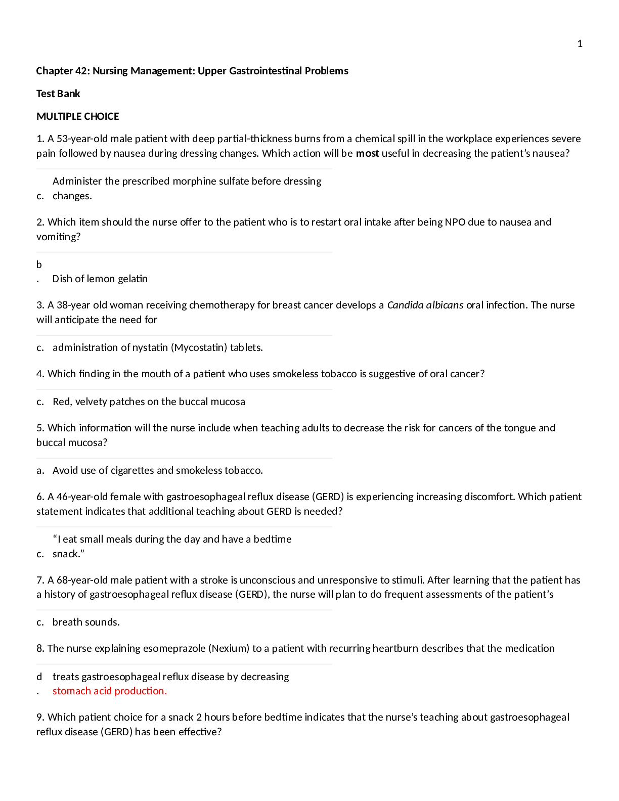 Preview image for Chapter 42-Nursing Management: Upper Gastrointestinal Problems with verified Answers